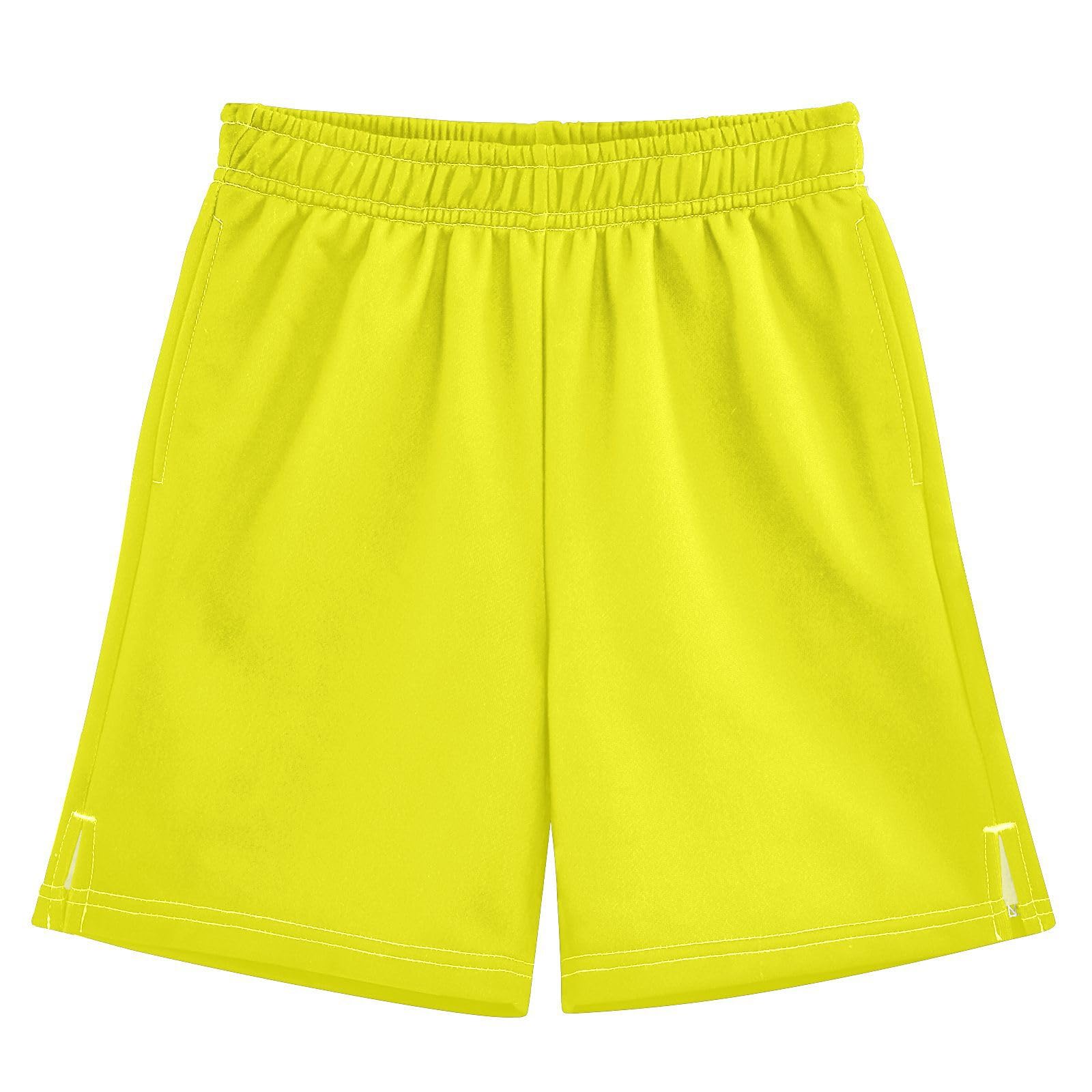 Caihoyu Boys Short with Pockets Light Weight Running Short Pants XS Fluorescence Yellow