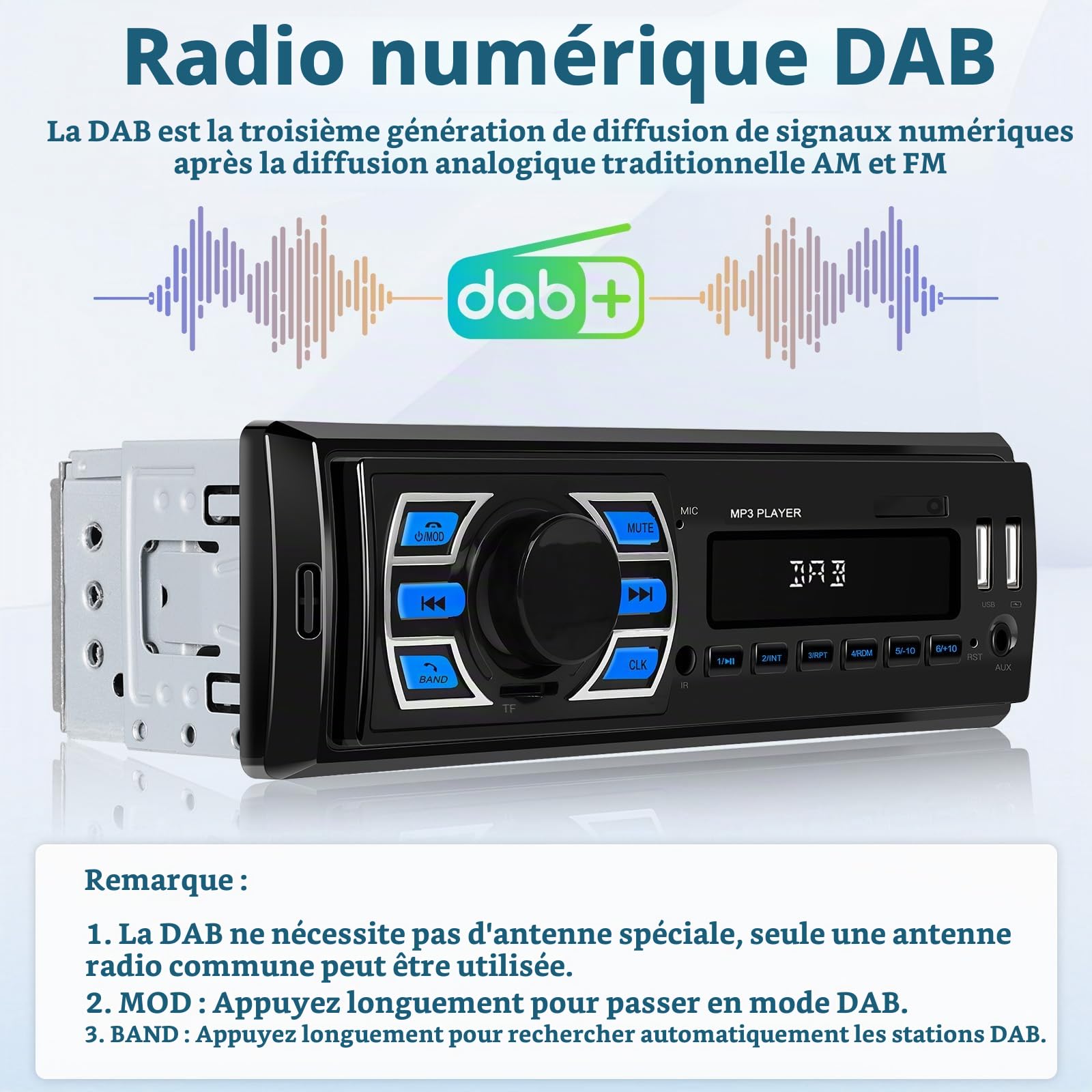 Hikity Dab/Dab+ Autoradio avec Bluetooth FM
