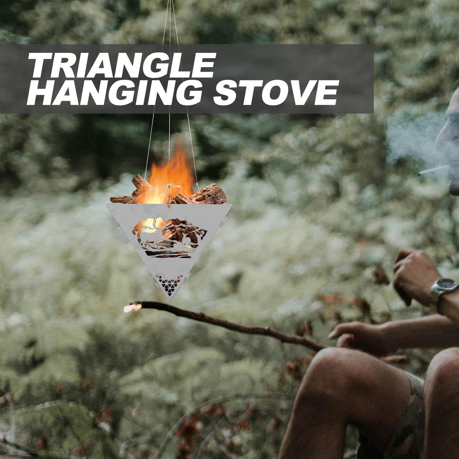 Fornello da Campeggio a Triangolo Sospeso in Acciaio Inox, Barbecue da Campeggio, Argento, Facile da Montare, per Attività All'aperto e Giardino