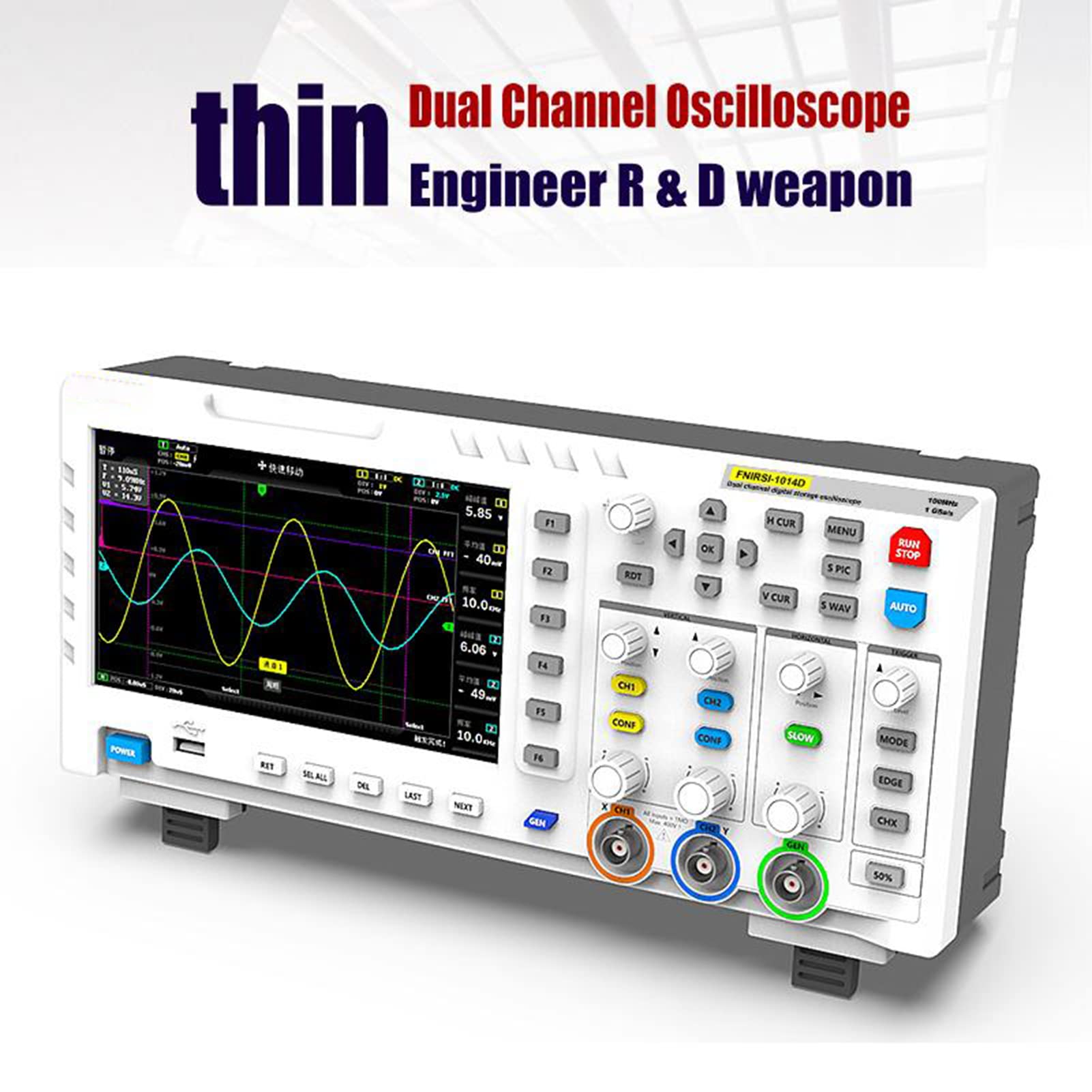 BuyWeek Digitales Oszilloskop, 2 in 1 Zwei Kanal Eingang Signalgenerator 100MHz 1GSa/s LCD Anzeige Digital Oszilloskop mit USB Schnittstelle