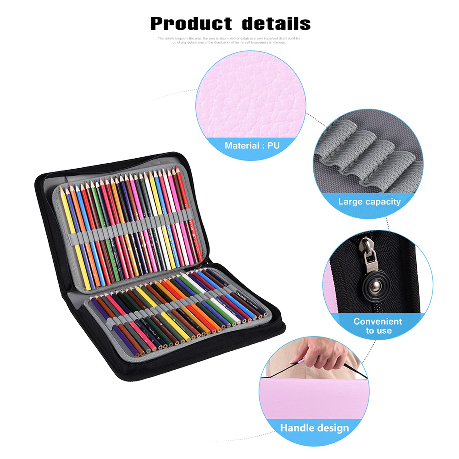 Tyenaza Astuccio per matite, Astuccio Artistico con 150 Fessure di Grande capacità, Astuccio Pieghevole con Cerniera Cucita per Bambini(Rosa)