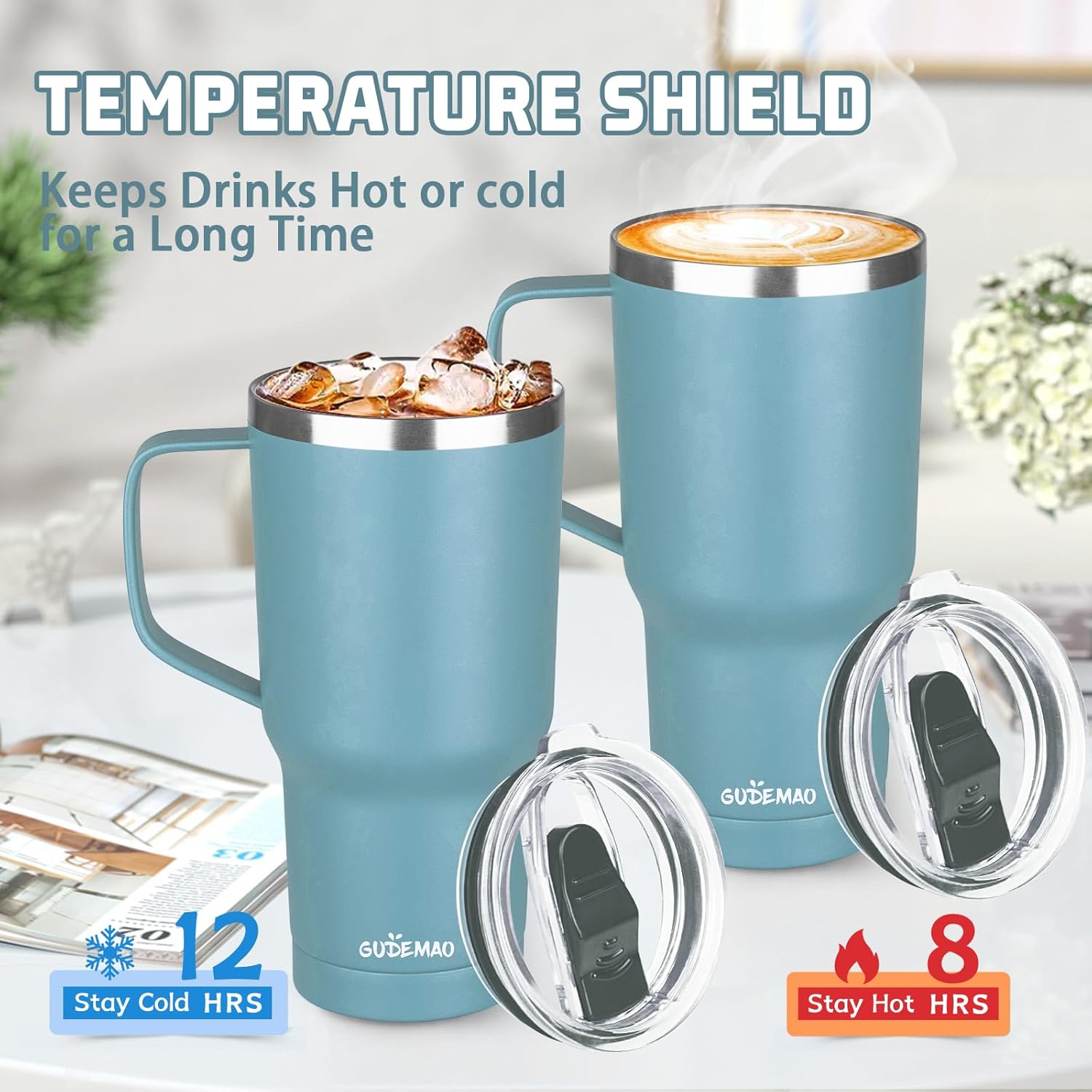 20 oz Insulated Coffee Mug with Ceramic Coating, Stainless Steel Travel Mug Tumbler with Handle Lid and Straw, Double Wall Leak-Proof Coffee Travel Mug Keeps Drink Hot and Cold (Lake Green) - Image 4
