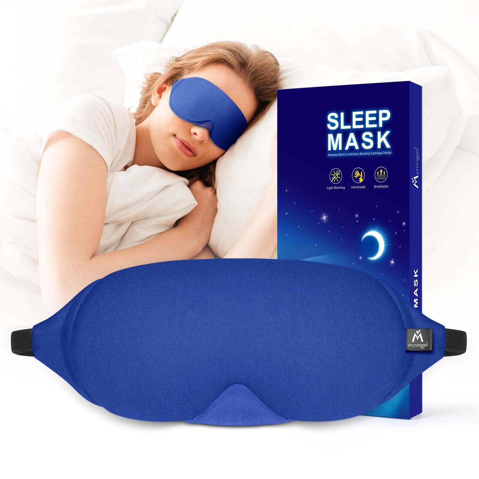 Mavogel Cotton Sleep Eye Mask - Updated Design Light Blocking Sleep Mask, Soft and Comfortable Night Eye Mask for Men Women, Eye Blinder for Travel/Sleeping/Shift Work, Includes Travel Pouch, BlueClimatePartner certified