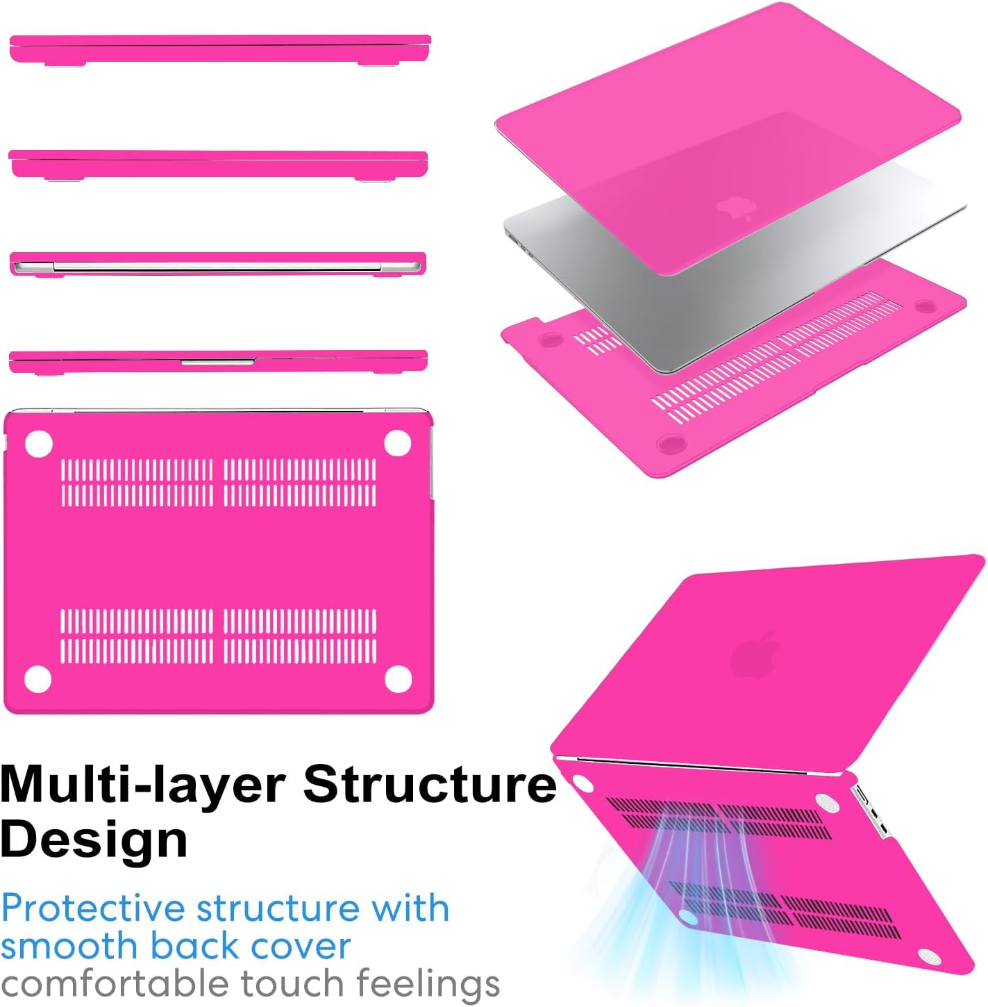 AKIT Compatible with MacBook Air 13 inch Case 2026 2025 2024-2022 M4/M3/M2 A3240 A3113 A2681, Slim Matte Plastic Hard Shell Case + Screen Protector + Keyboard Cover for MacBook Air 13.6 inch, Hot Pink - Image 4