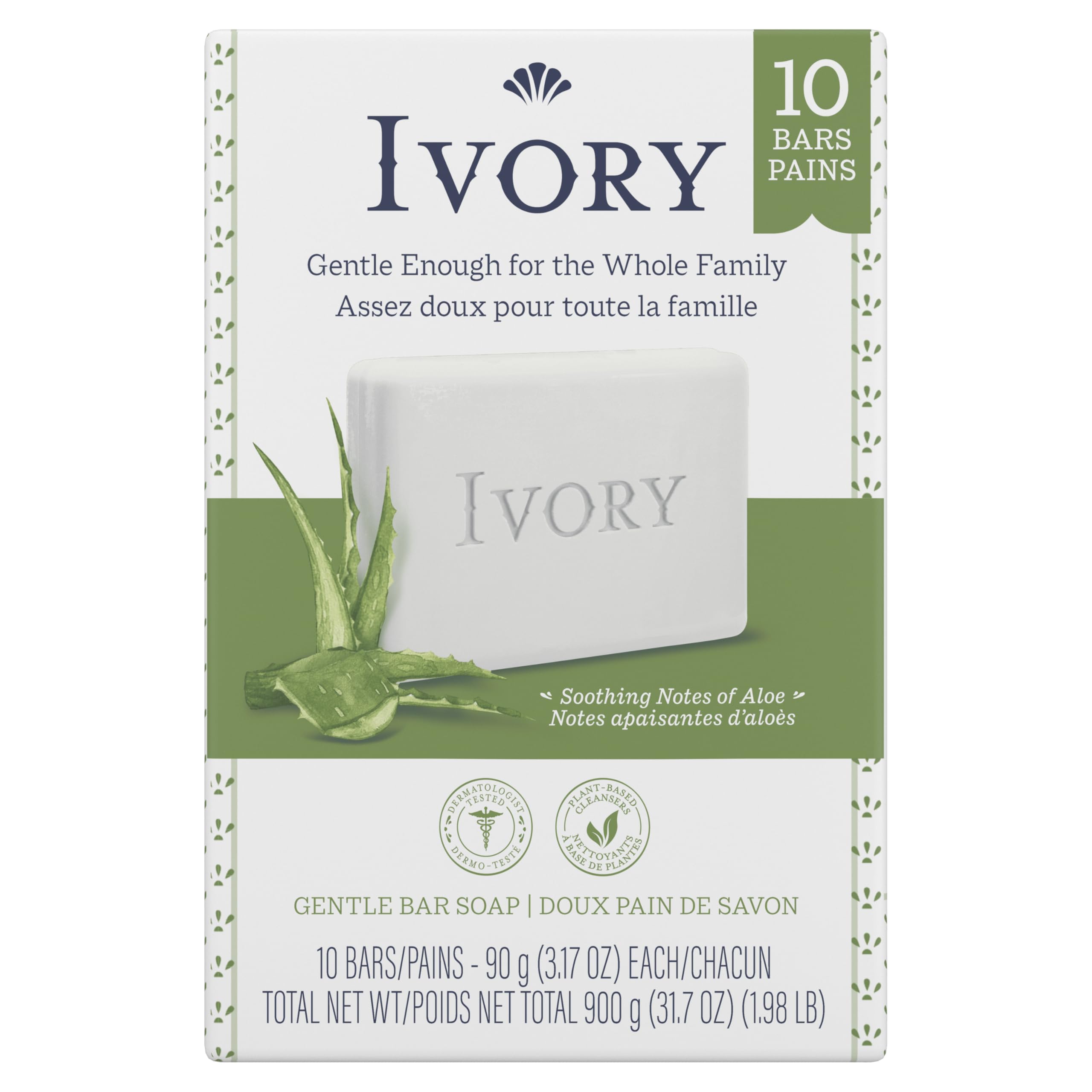 Ivory Bar Soap Aloe Scent, 3.17 Ounce (Pack of 10)