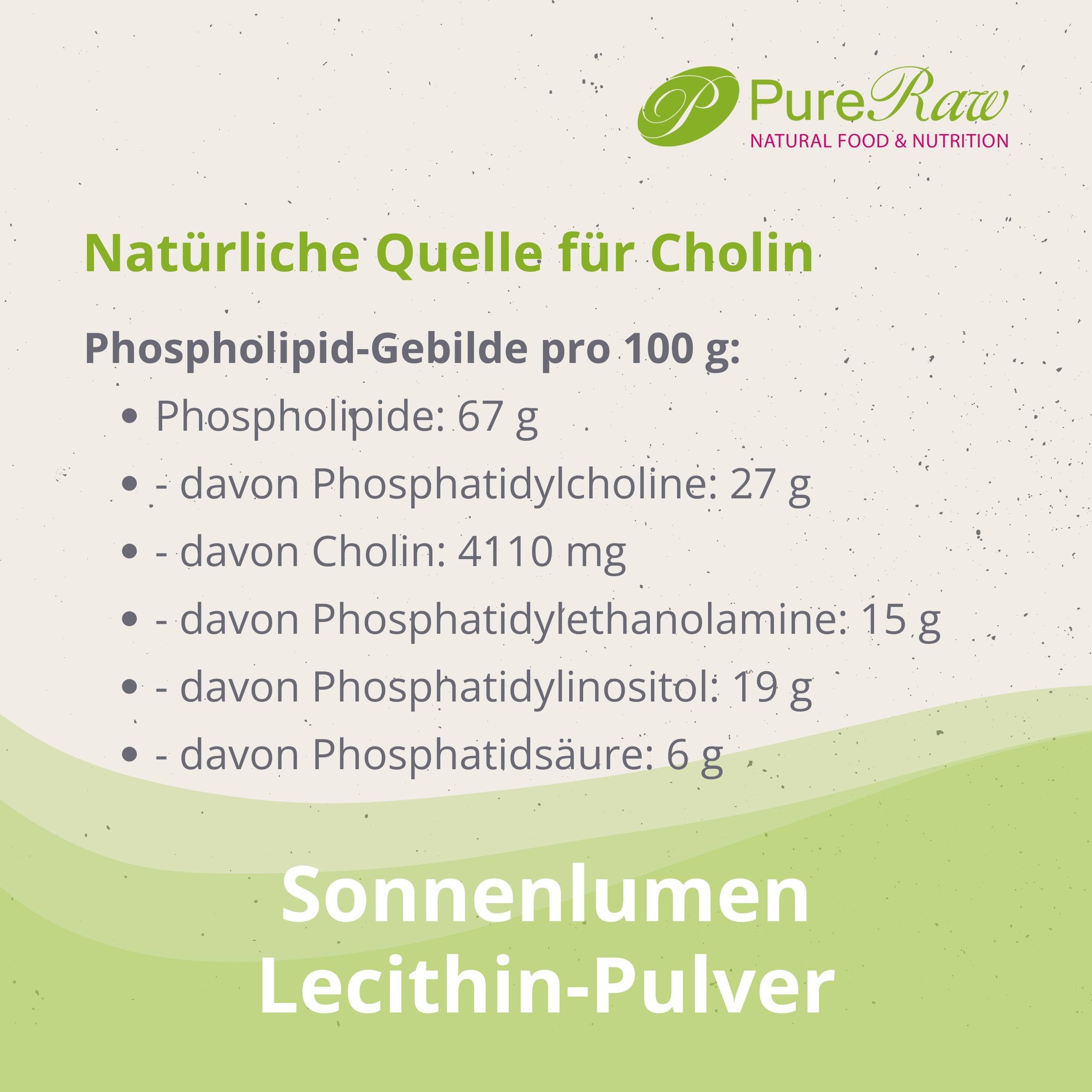 Sonnenblumen Lecithin Pulver zum Kochen & Backen - Sonnenblumenlecithin Pulver, Veganes Cholin Emulgator Feines Granulat - Sunflower Lecithin Powder I PureRaw 190g