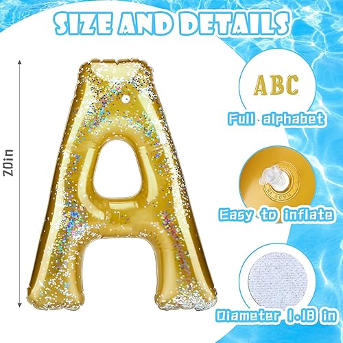 Miniatura 2 de Flotador inflable de piscina de una sola letra, decoración de fiesta de piscina, letras flotantes de confeti para piscina, alfabeto dorado, balsas