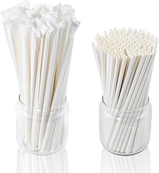 7.75 Inch Biodegradable White Paper Straws Unwrapped and Individually Wrapped - 2000 Counts