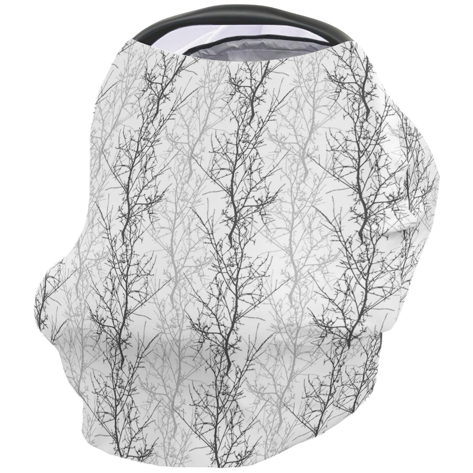 Nursing Cover for Breastfeeding Scarf, Grey Tree Branches Print Farmhouse Baby Car Covers Super Soft Multi Use for Canopy Shopping Cart Cover Blanket Stroller Cover