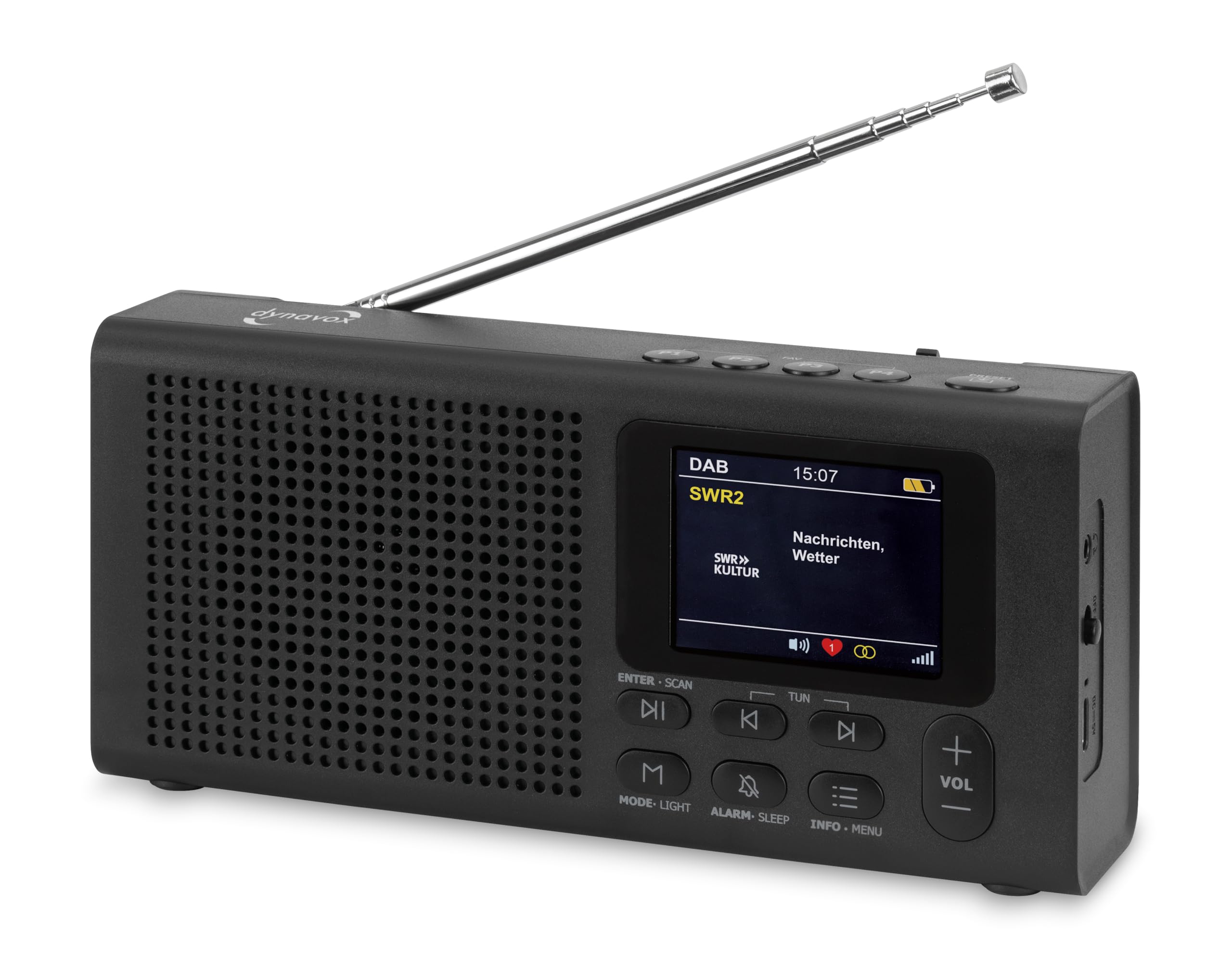 Dynavox DBT200 Radio Digital portátil Dab+/FM, Ideal como Radio de Cocina, Radio de baño, Radio de Oficina, Radio de Taller, Despertador, Pantalla BT, TFT, Funcionamiento con Red eléctrica o baterías