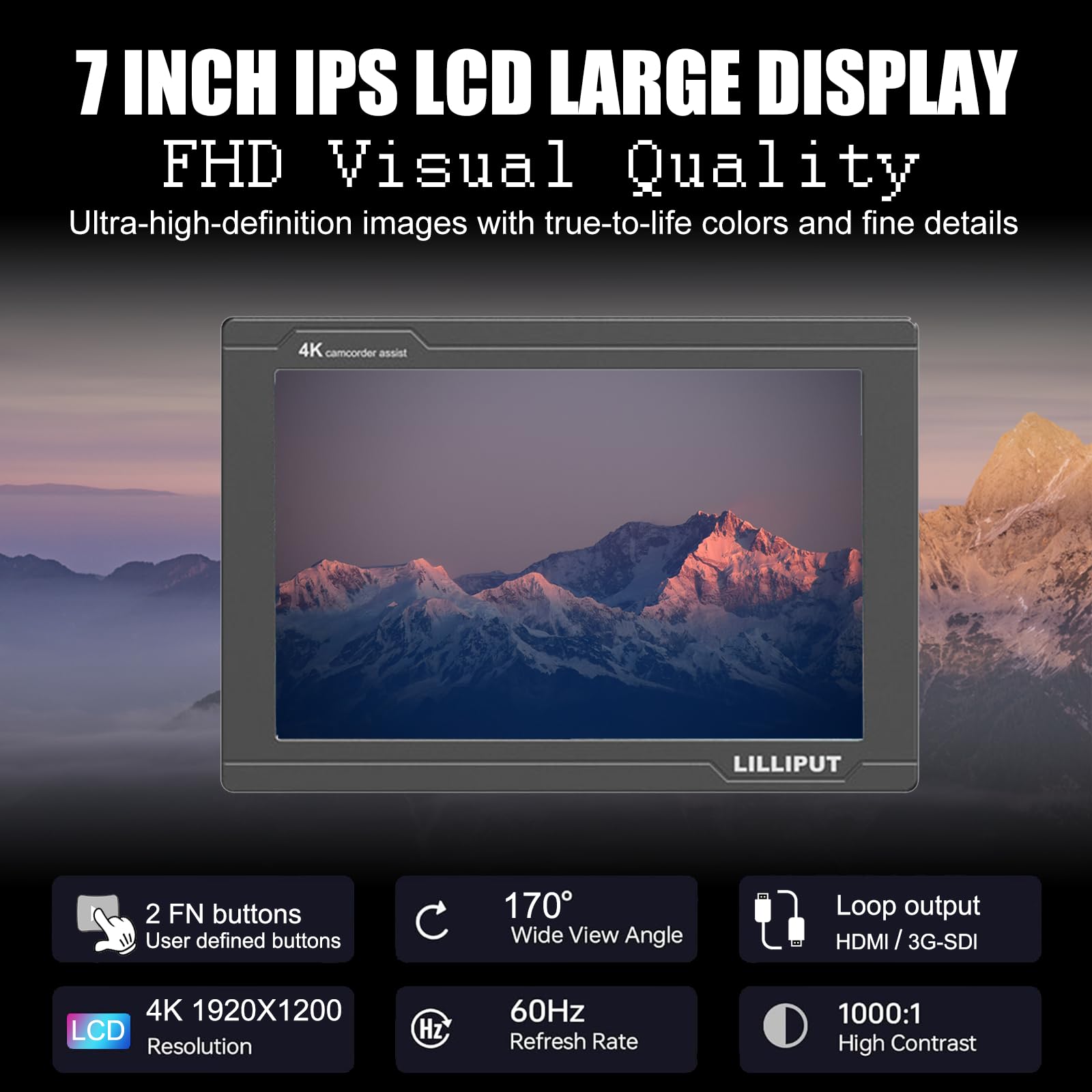 LILLIPUT FS7 7 pollici Telecamera Field Monitor Full HD 1920x1200 IPS Monitor Camera con forma d'onda, Vectorscope & Istogramma, 4K HDMI & 3G-SDI Ingresso/Uscita – DSLR Monitor für Regisseure und