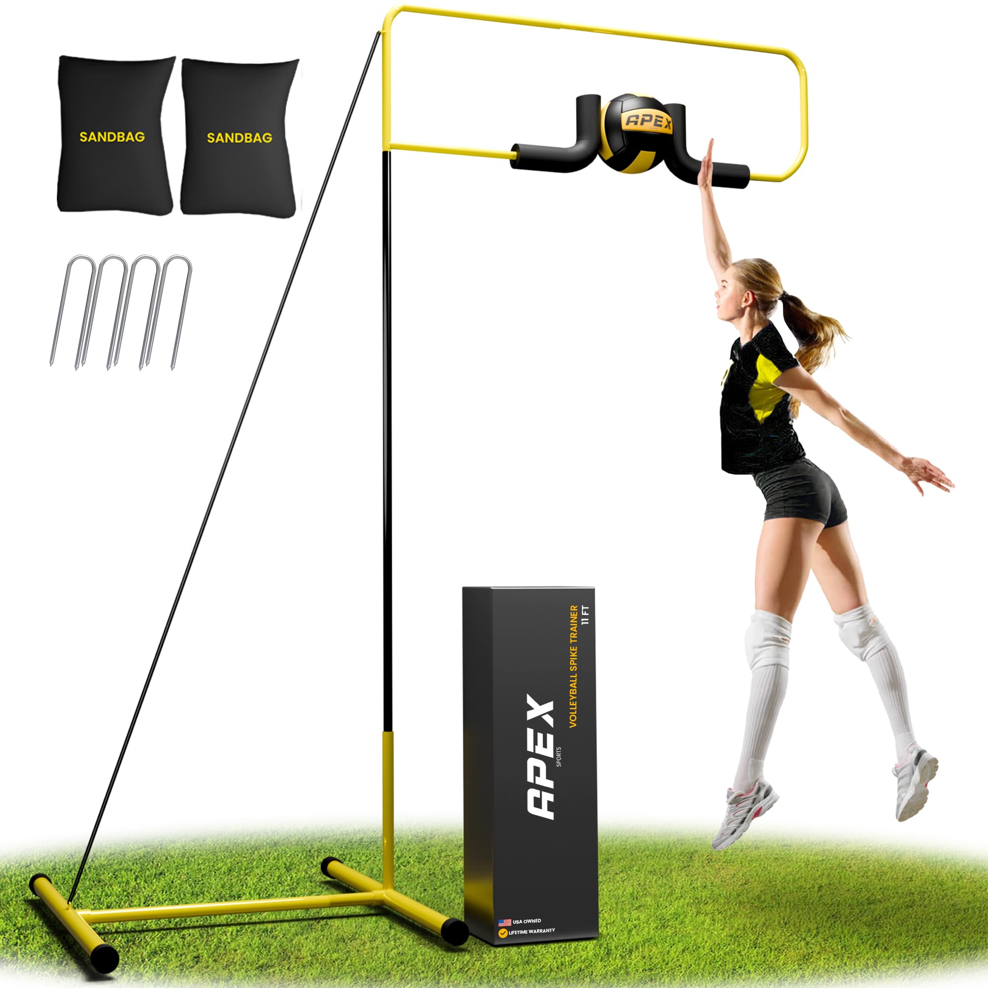 Apex Sports Volleyball Spike Trainer - Adjustable Solo Practice Station for Hitting & Spiking - Durable 25lb Base, Easy Ball Reload - Indoor/Outdoor Training Aid for All Skill Levels