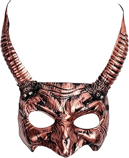 ILOVEMASKS Halloween Goblin Demon Devil Costume Horns Cosplay Scary Mask for Women, Antique Copper Bronze Halloween Costume Masquerade Half Face Evil Goblin Devil Demon Prom Party Props Women Horns Mask