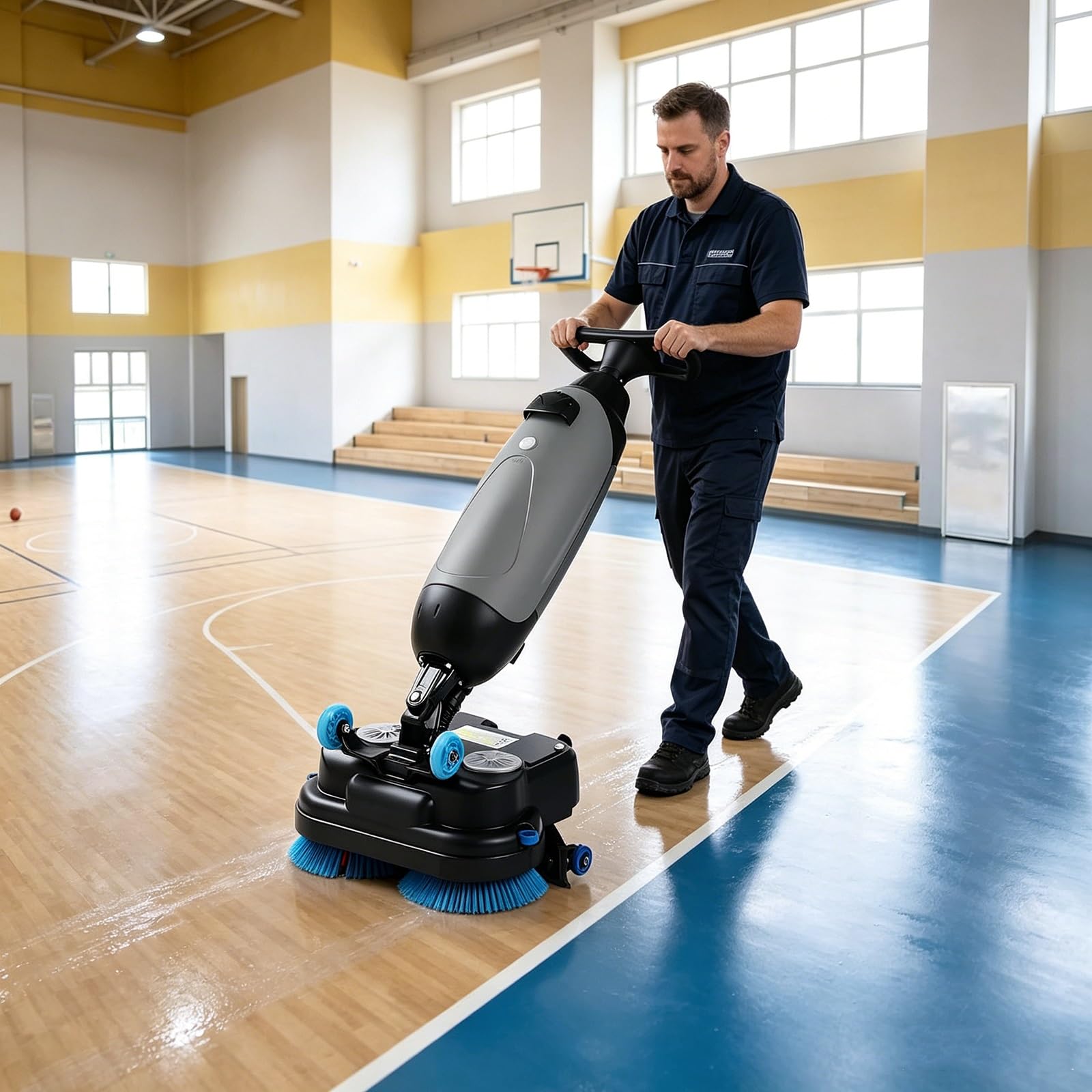 RSPPPJQ Power Scrub Brush,360°Rotating,Commercial Electric Floor Scrubber Tile Polisher,Self-Propelled,Convenient Cordless,for Tile,Hard Floor Cleaning(Grey)