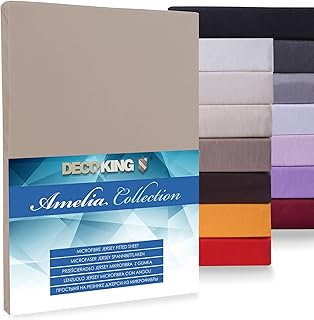 DecoKing 10051 Jersey Spannbettlaken 180x200-200x220 Cappuccino Microfaser Spannbetttuch Beige Boxspringbett Amelia Lenzuola ad Angoli Elastici, Microfibra, 200 x 220 cm