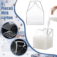 Vista 3 de 6 piezas de cartón de leche transparente reutilizable con 6 pajitas de acero inoxidable, botella de leche de vidrio de 12 onzas, mini jarra