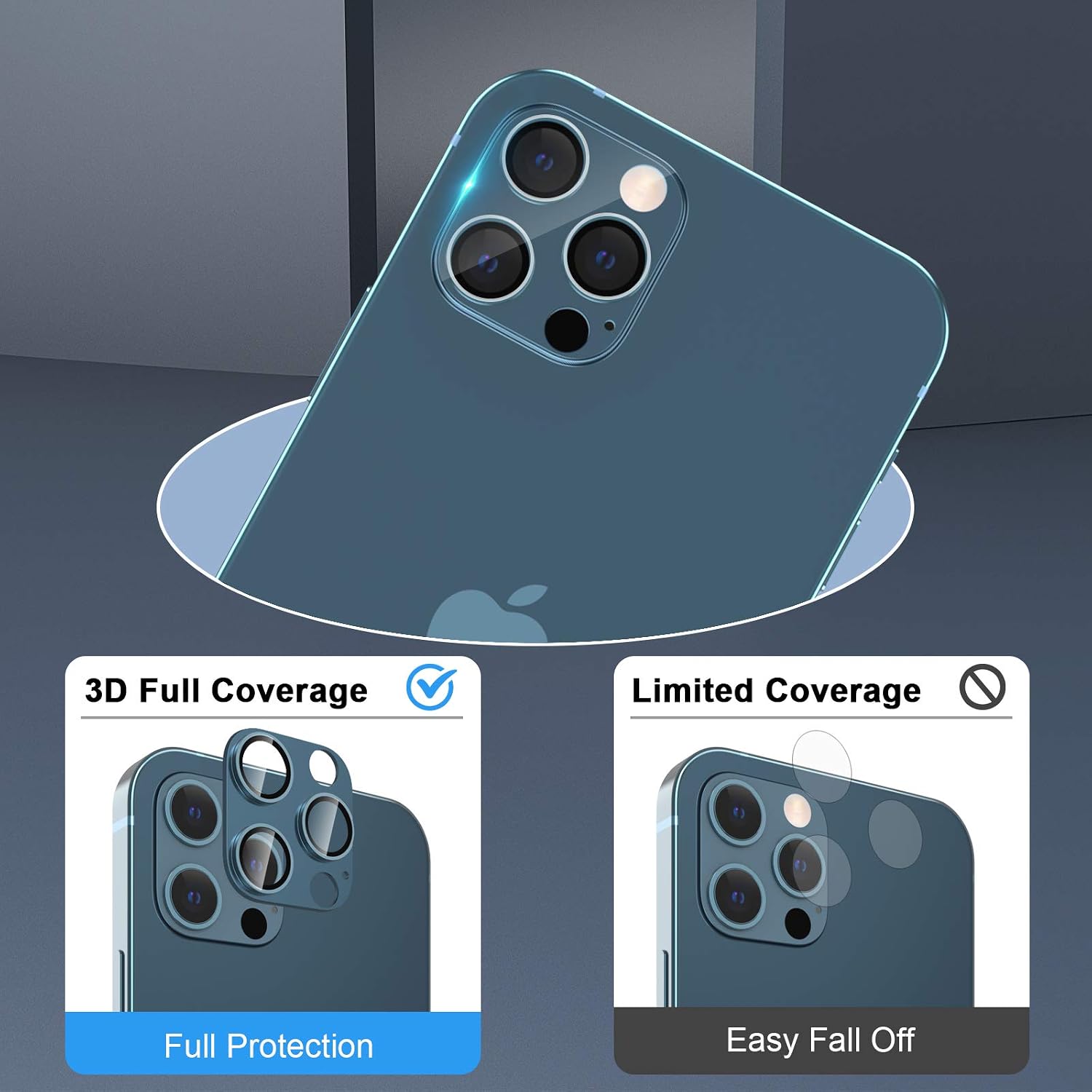 BMINEN For iPhone 12 Pro Max Camera Lens Protector Tempered Glass, Case Friendly HD Clear 9H Hardness Anti-Scratch Easy Installation Metal Camera Lens Screen Protector For iPhone 12 Pro Max 6.7“