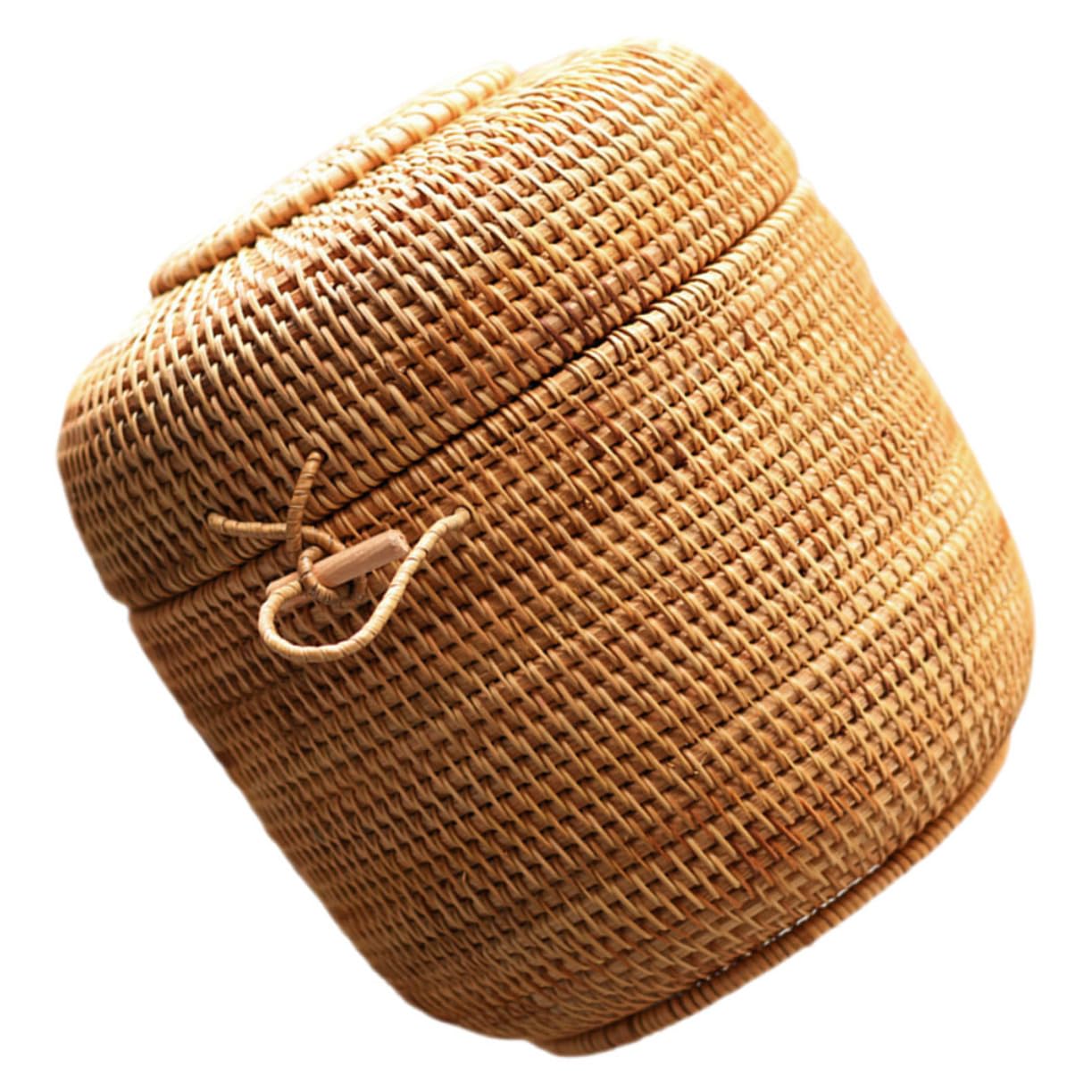 GRIRIW Rattan Storage Box Farmhouse Weaving Baskets Woven Baskets Rattan Storage Basket Tea Container Sundries Basket Storage Basket with Lid Decorative Storage Bins Food Storage Basket
