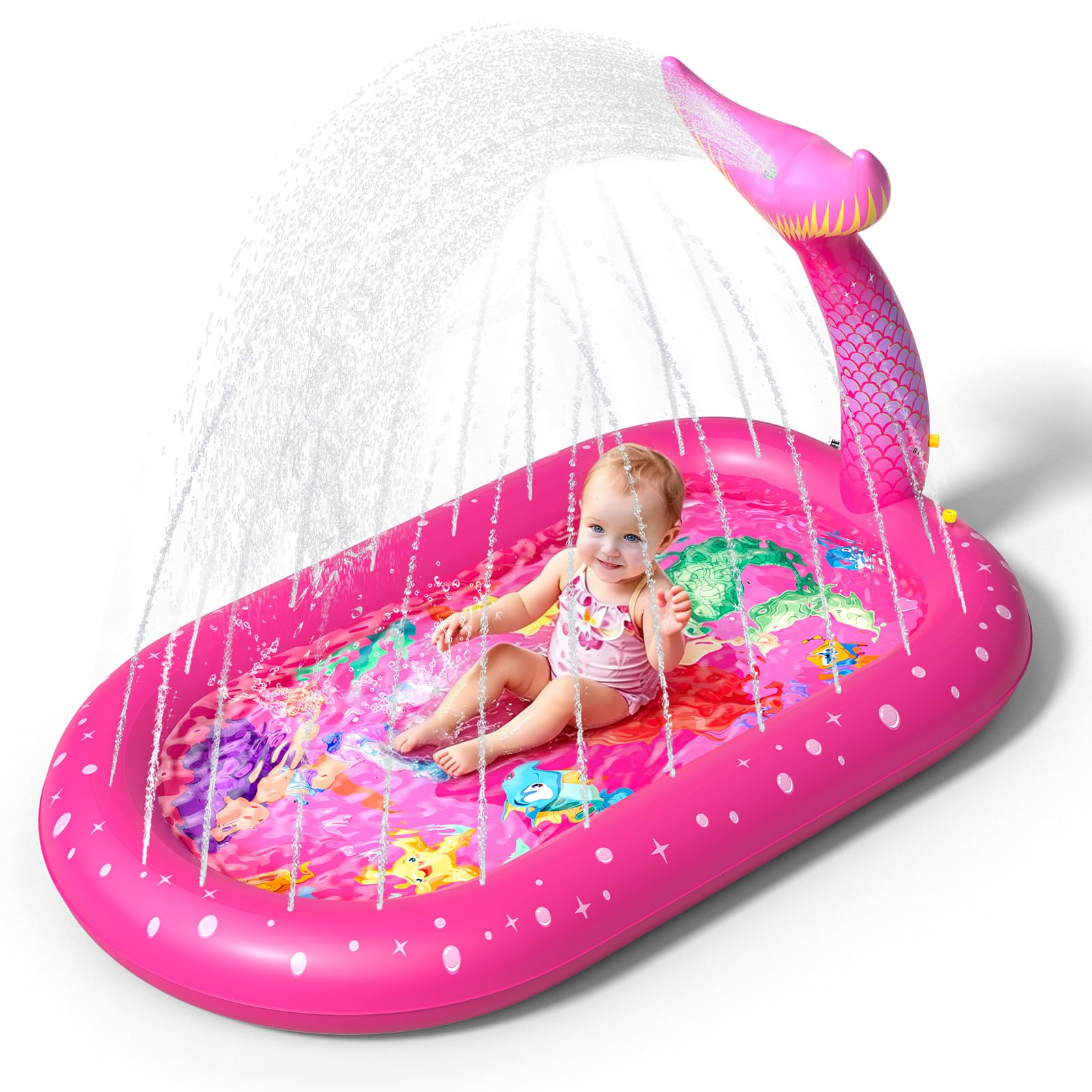 Planschbecken für Kinder, Aufblasbare Wassermatte für Kinder, Aufblasbares 3 in 1 Pool mit Meerjungfrau-Motiv, Wasserspielzeug für Sommer Garten Kinderpool, Geeignet für Jungen und Mädchen ab 1 Jahr