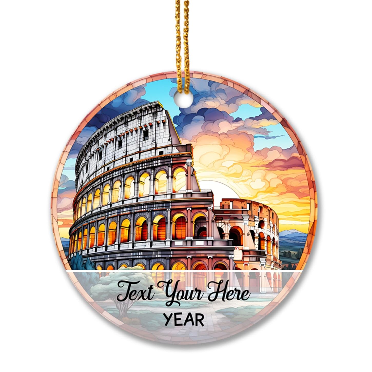 Christmas Tree Ornaments Xmas Tree Hanging Ceramic Christmas Decorations Baubles Personalized Italy Colosseum Rome Suncatcher 2023, City Travel Souvenir Collection Gifts For Family Friends, Rome