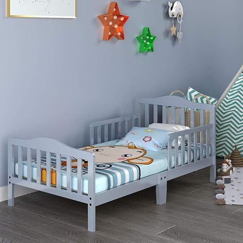 Vista 26 de Estructura de cama de madera de Costzon, para niños pequeños, con cerca de seguridad, Cereza