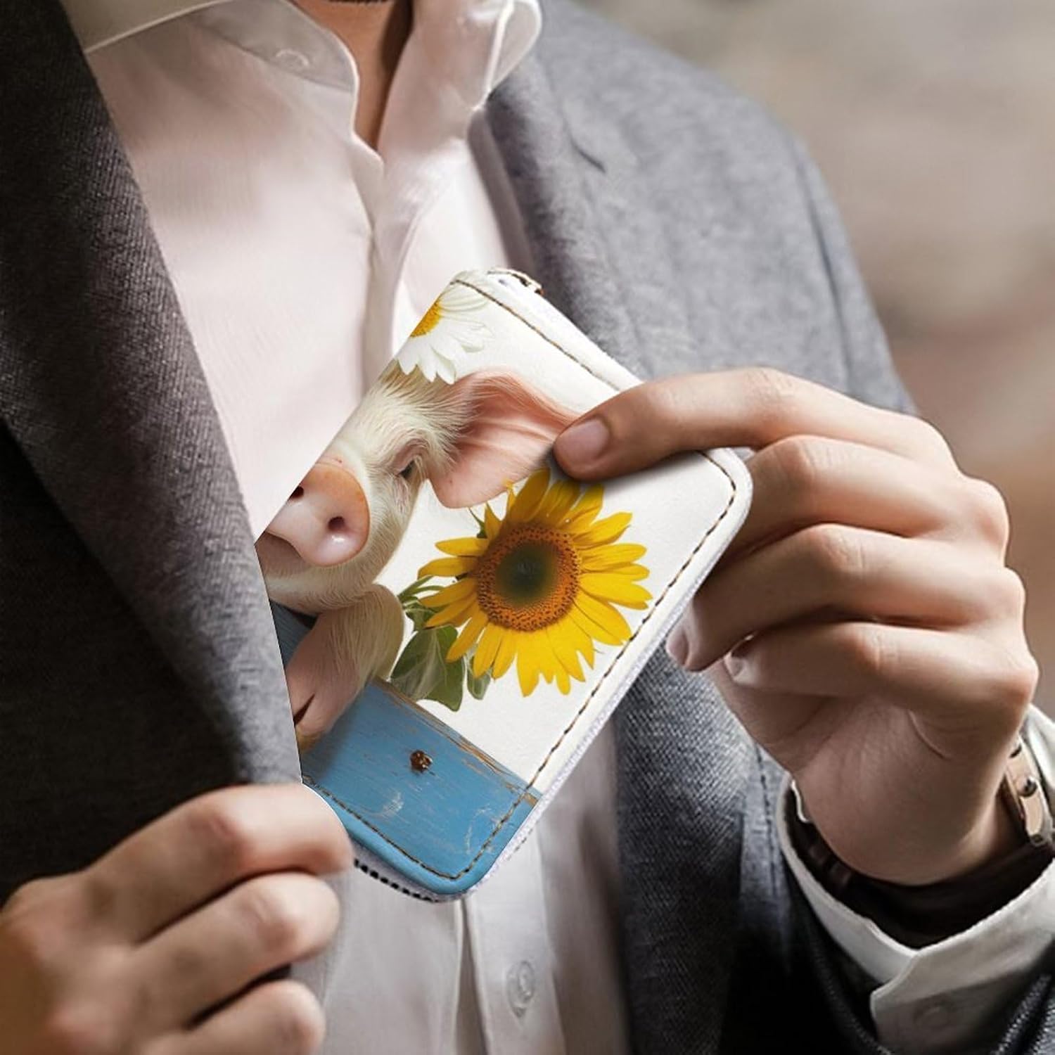 Pigs Fence Daisy Sunflower Small Business Credit Card Holder Wallet with 20 Card Slots Case Coin Purse Pouch