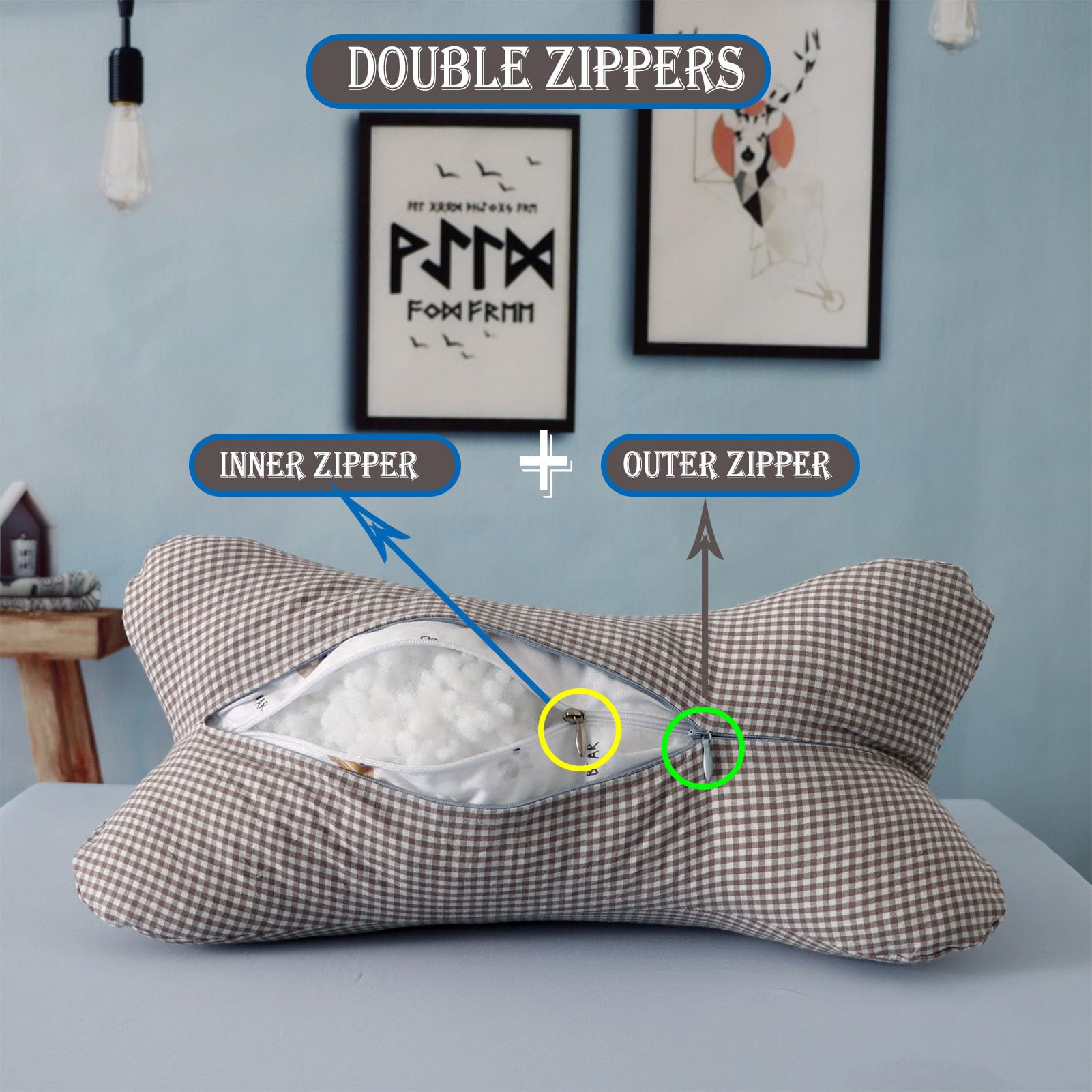 Bone Shape Cervical Neck Pillow For Travel & Home - 15.75" Dog Bone Pillow For Neck Pain Relief