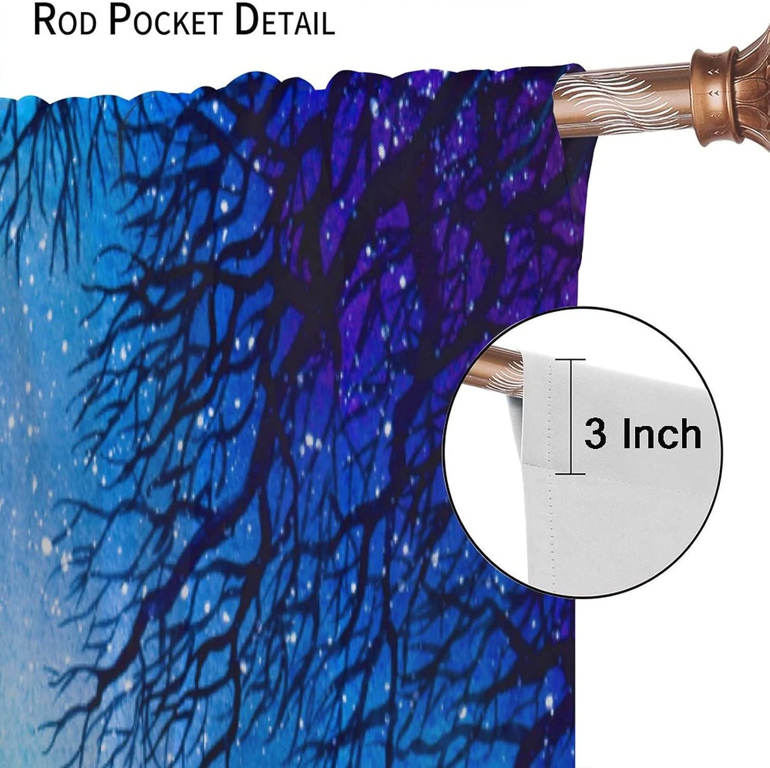 Night Sky Curtains,Romantic Starry Galaxy Shiny Stars Forest Trees Polyester Fabric Curtains for Bedroom Living Room Kitchen Nightscape Window Drapes 2 Panel Set,Overall Size 42" x 45"