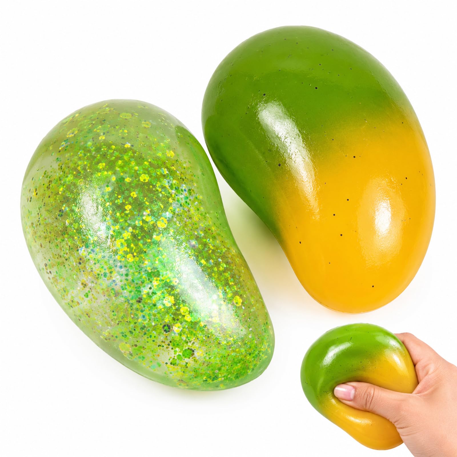 2PCS Mango Squishy, Colour Changing Squishy with Features, Green and Colour Changing Mango Squishs, Halloween, Christmas, Birthdays Gifts