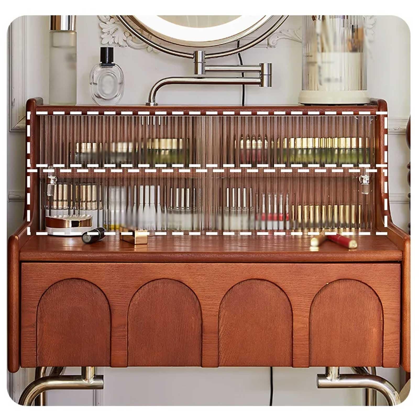 Dressing Table Drewniana toaletka do makijażu w stylu vintage z lustrem Mała toaletka Sypialnia Toaletka do makijażu Organizatorzy Meble do sypialni Makeup Wardrobe(60cm)