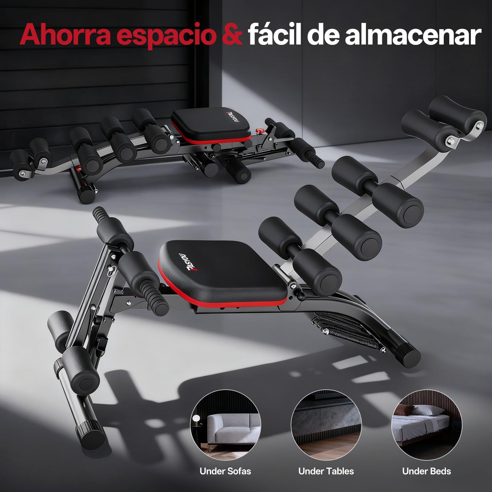 PASYOU Máquina Abdominal con Bandas Resistentes, Entrenador Abdominal Plegable Multifuncional Ajustable, Banco de Ejercicio 135 kg para Gimnasio Casa, Silla Ejercicio Cuerpo Completo