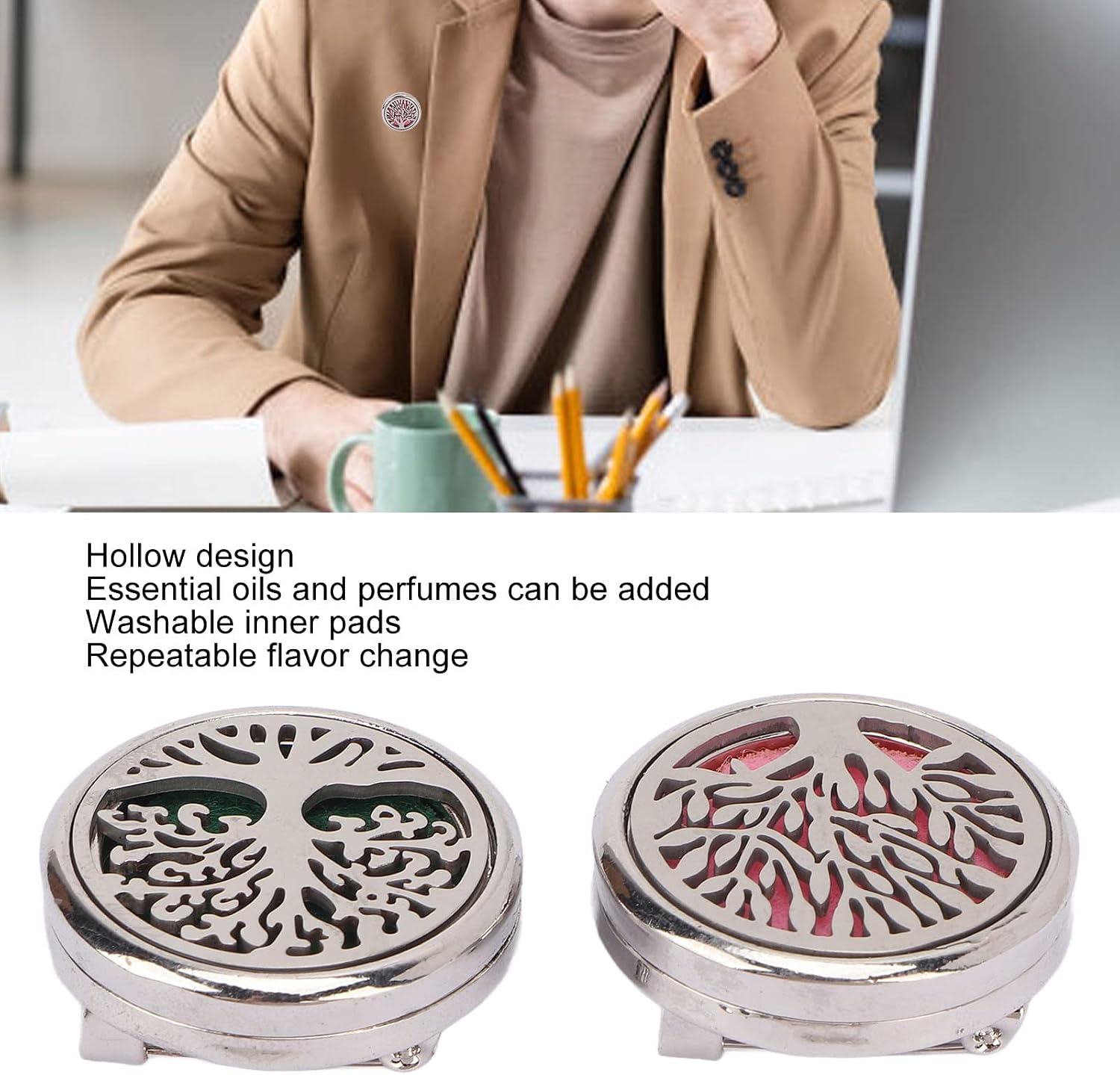 JTLB 2pcs Essential Oil Diffuser Brooch, Stainless Steel Perfume Locket with Washable Pad, for Women Men Gift