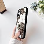 NITITOP Compatible with iPhone 16 Case Cute Brown Leopard Print Floral Flower for Women Girls Glossy PC Hard Back Shockproof Protective Phone Cover - White Lily