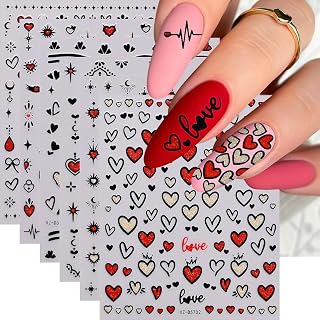 6 Sheets Valentine's Day Nail Stickers for Nail Art, 3D Self-Adhesive Bow Heart Nail Decals, Star Moon Love u Nail Supplies Nail Art Design Accessories for Women and Girls Manicure DIY Decoration