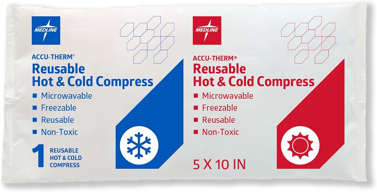 Medline Accu-Therm Paquetes de gel frío/calor reutilizables, 5" x 10", suaves y flexibles, para lesiones, alivio rápido, recuperación y dolor muscular, individuales