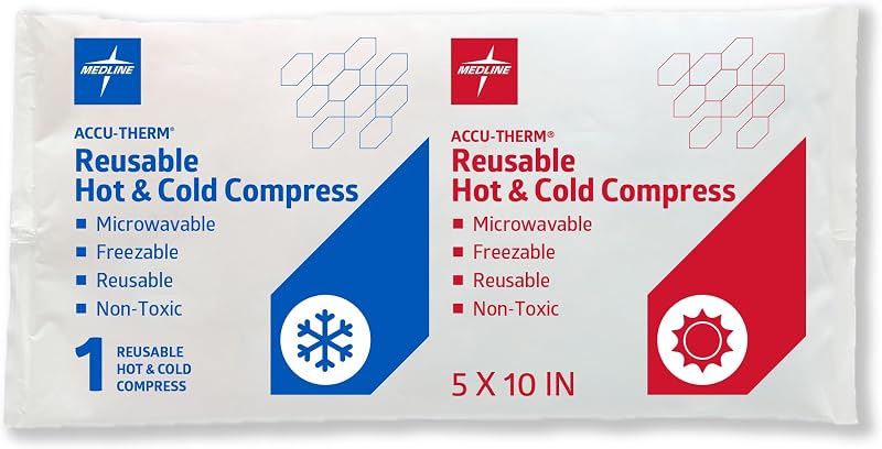 Medline Accu-Therm Paquetes de gel frío/calor reutilizables, 5" x 10", suaves y flexibles, para lesiones, alivio rápido, recuperación y dolor muscular, individuales