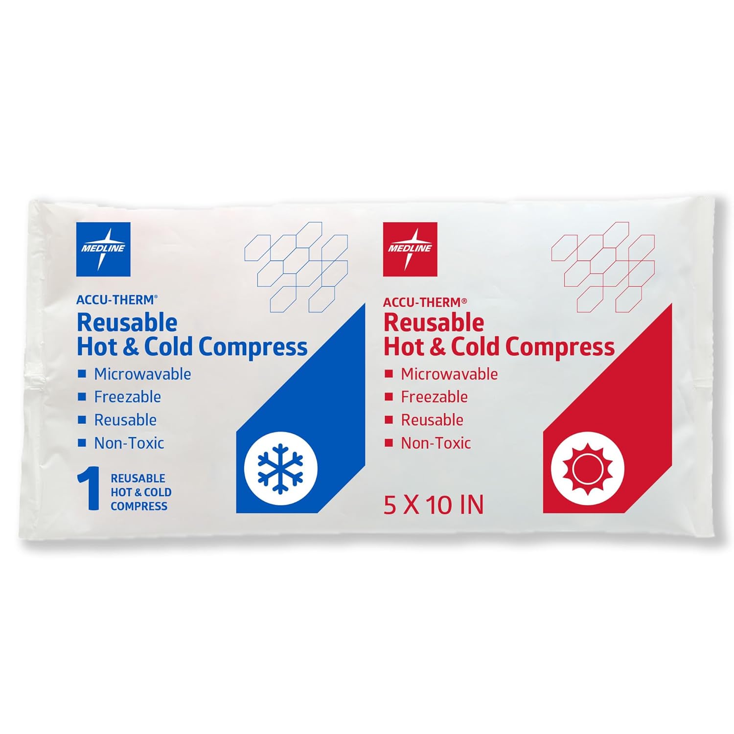 Medline Accu-Therm Reusable Hot/Cold Gel Packs, 5” x 10”, Soft & Flexible, for Injuries, Fast Relief, Recovery & Muscle Soreness - Pack of 16