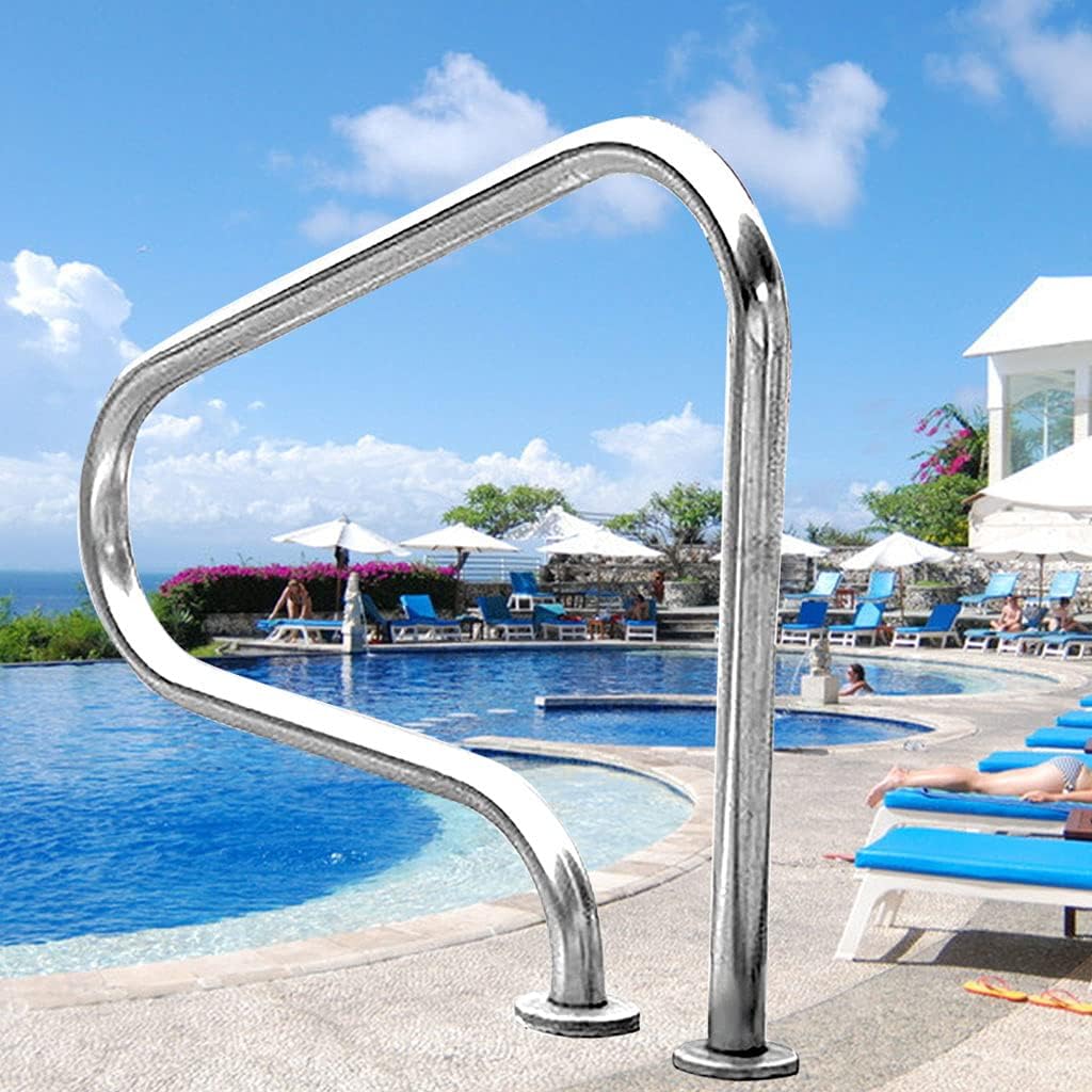 Swimming Pool Safety Hand Rail Swimming Pool Handrails, Ramp Ladder Stair Handrail,S304 Stainless Steel Swimming Pool Stair Rail W/Base Plate, Full Set Accessories,1PCS,Size:31×31×