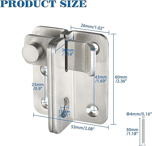 Miniatura 8 de Alise Pestillo abatible, pestillos de puerta, cerrojo deslizante, cerradura de seguridad para puerta de granero, jaula de mascotas, valla de baño,