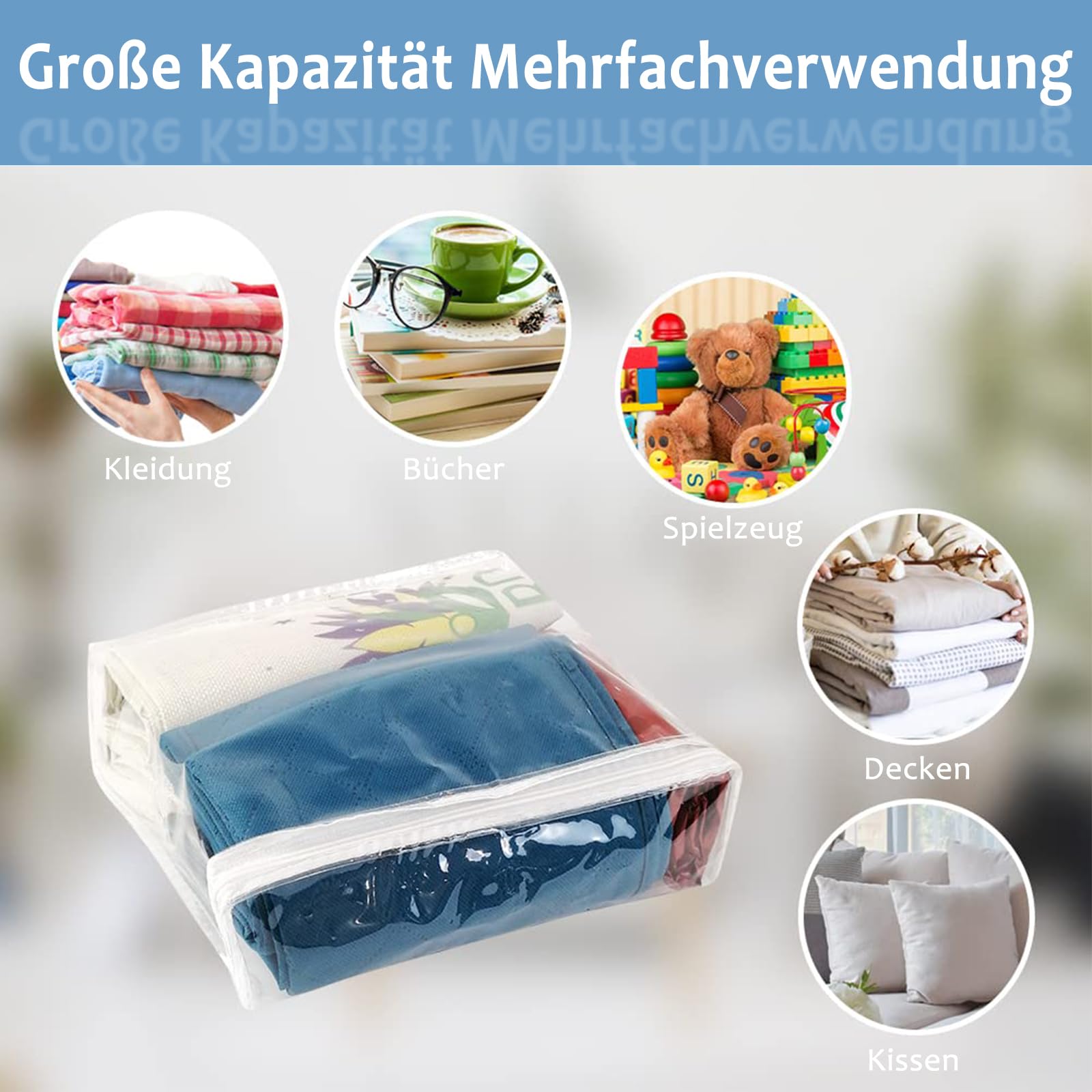 20 Stück Transparente Plastik Aufbewahrungstasche, Umzugskartons Kleidung Aufbewahrung mit Reißverschlüssen, Wasserabweisend Kleiderbox, Bettwäsche Organizer für Bettdecke Bettwäsche Decke, 26x26x6cm Baby