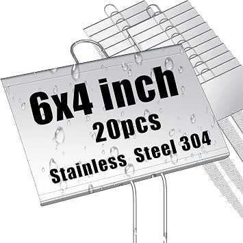 Landhoow 20 Pcs Large Plant Marker, 6 X 4 with 11 Stake, Silver