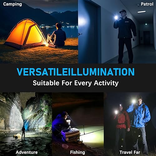 Miniatura 7 de Alifa Linternas recargables de alto lúmenes, paquete de 2 linternas recargables, 10000000lm linterna súper brillante, 5 modos tácticas zoomables,