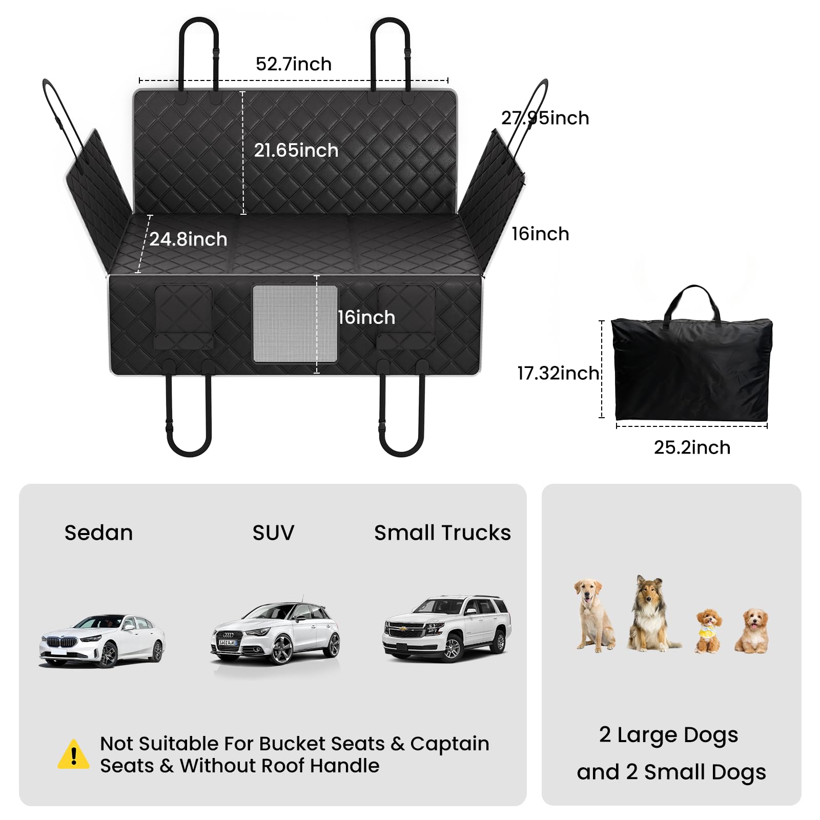 Back Seat Extender for Dogs, Waterproof Dog Car Seat Cover for Back Seat with Hard Bottom, Heavy Duty Dog Hammock for Car,Scratch Proof NonSlip, Upgraded Material, SUV, Sedan Medium Truck, Gray - image 6