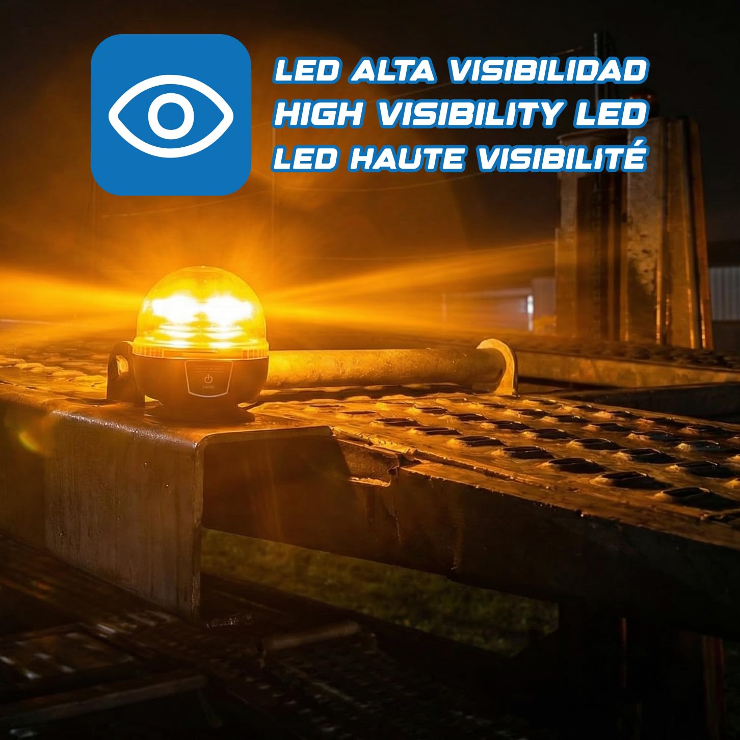 Rotativo LED Color Ámbar Batería litio Recargable, Homologado R65 18W - Autónomo, Luz Advertencia Coche Señalización, Tractor, Grúa, Vehículos Agrícolas y transporte emergencia y prioritario