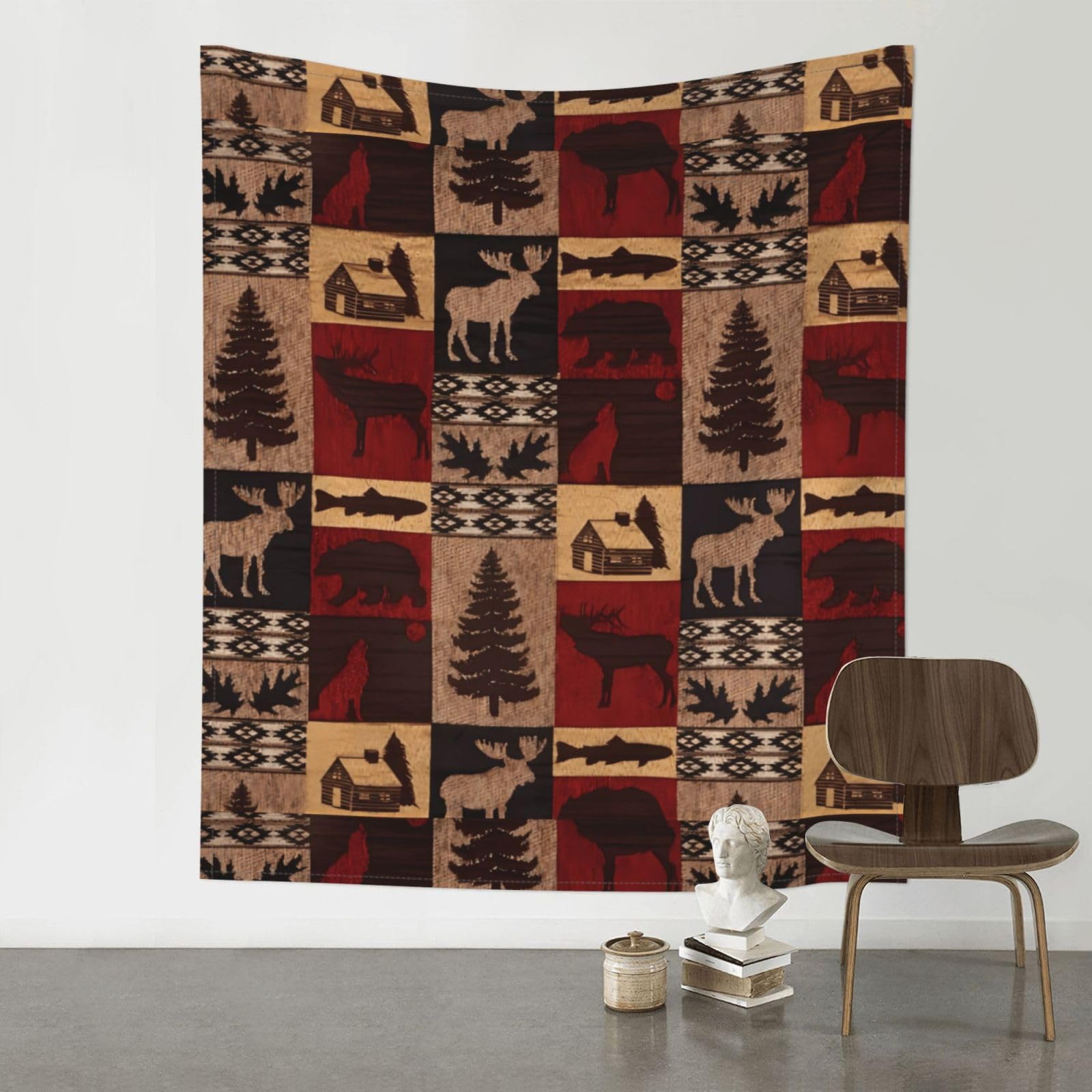 YYHHAOFA Lodge Bear Deer Fish Prints Wall Tapestry 60x51in – Boho Chic Dorm Decor, Beach Throw, & Versatile Home Accent