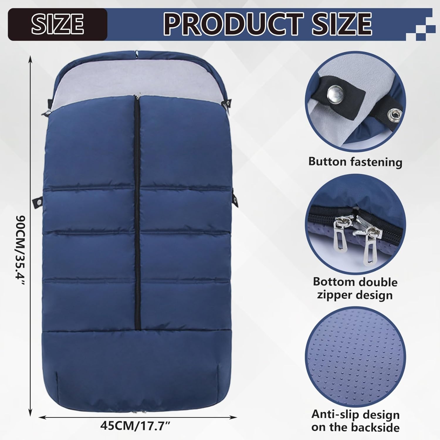 Footmuff for Stroller Waterproof Warm Bunting Bag Detachable Washable Stroller Sleeping Bag with Zipper for Winter Pushchairs, Prams
