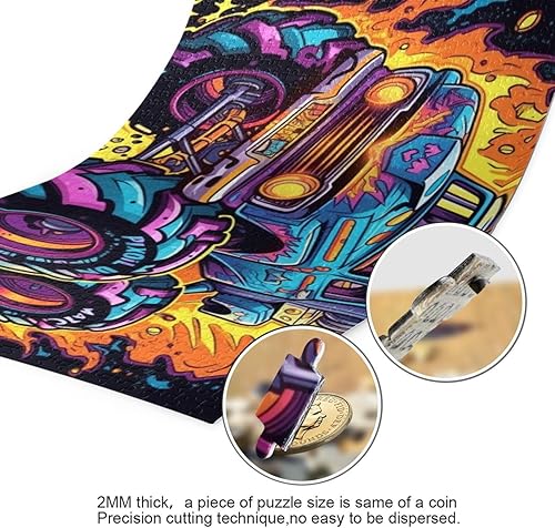 Miniatura 3 de Rompecabezas de camión monstruo con llama, 1000 piezas de material compuesto de madera de papel, con bolsa de almacenamiento e imagen de referencia