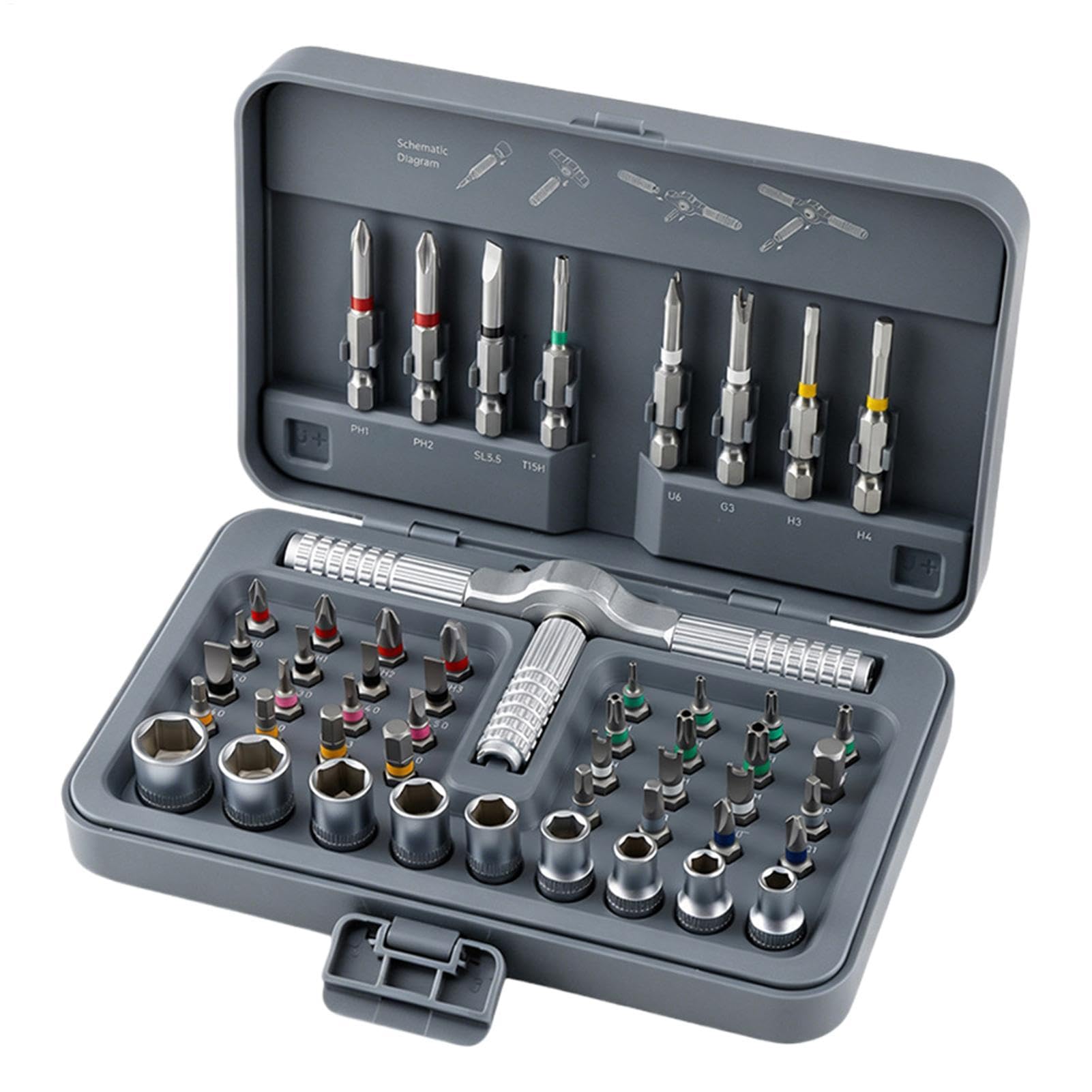 Set de destornillador de trinquete con mango en T 54 en 1 ergonómico | Destornillador magnético de trinquete para Bricolaje, Reparación: , Electrodoméstico, Bicicleta, Ordenador,