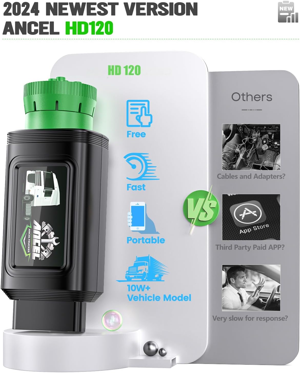Smartphone screen showing the 'Feedback List' feature in the Ancel Trucker app, allowing users to send issues to professional online engineers.