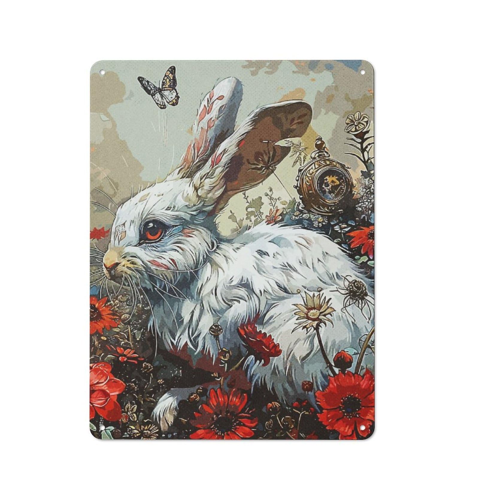 Junmoney Rabbit Garden 40X30cm Industrial-Style Tin Sign With For Hallway Wall, A Metal Wall Feature For A Newly Arranged Hallway